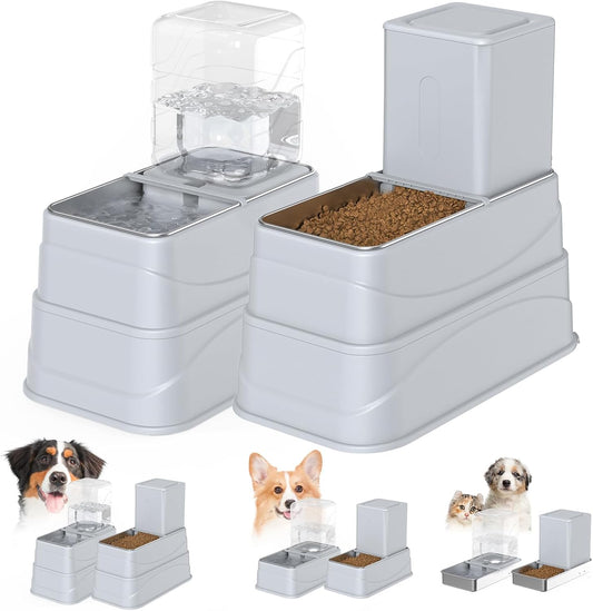 Rywell Alimentador automático para animais de estimação para todas as fases da vida de cães e gatos, conjunto de alimentador automático de alimentos 4L e dispensador de água com tigelas de aço inoxidável