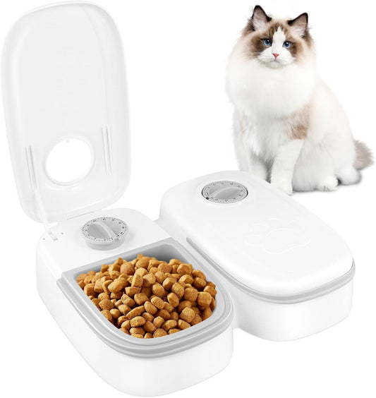 Alimentador automático para gatos 2 unidades, dispensador eletrônico cronometrado de alimentos secos e úmidos de 350 ml, temporizador de 48 horas, conjunto de alimentador automático de alimentos para animais de estimação pequenos e médios