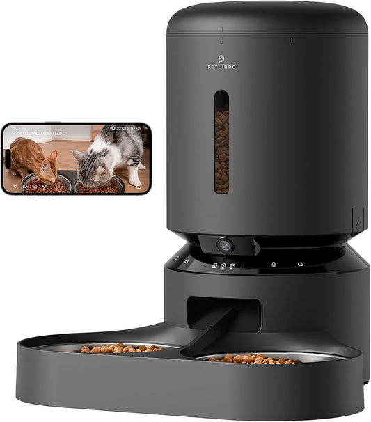 PETLIBRO Alimentador automático para gatos com câmera, vídeo HD 1080P com visão noturna, alimentador para animais de estimação Wi-Fi de 5 GHz para 2 gatos, controle de aplicativo, voz em tempo real,