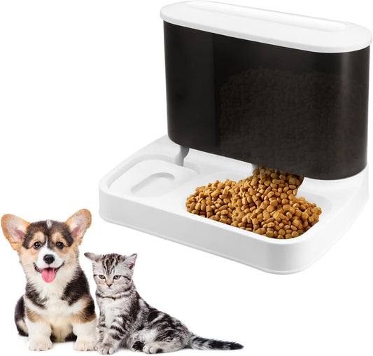 Conjunto de dispensador automático de comida e água para gatos 2 em 1, alimentador por gravidade para gatos, comedouro para cães e dispensador de água para cães pequenos, filhotes, gatos, animais de estimação (branco)