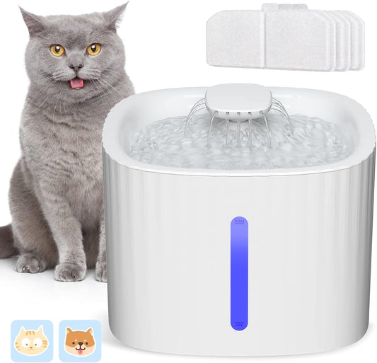 SINZUX Fonte de água Cat, dispensador elétrico automático estilo flor 3L com janela LED de nível de água, bebedouro super silencioso com 3 peças