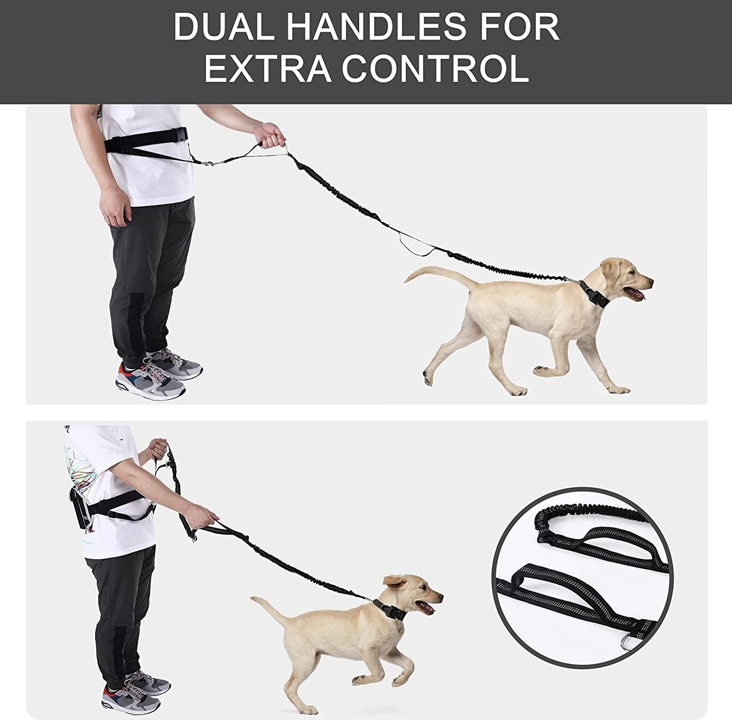 Pecute - Guia de corrida para cães sem as mãos com cinto largo de suporte para as costas, cinto ajustável com várias bolsos