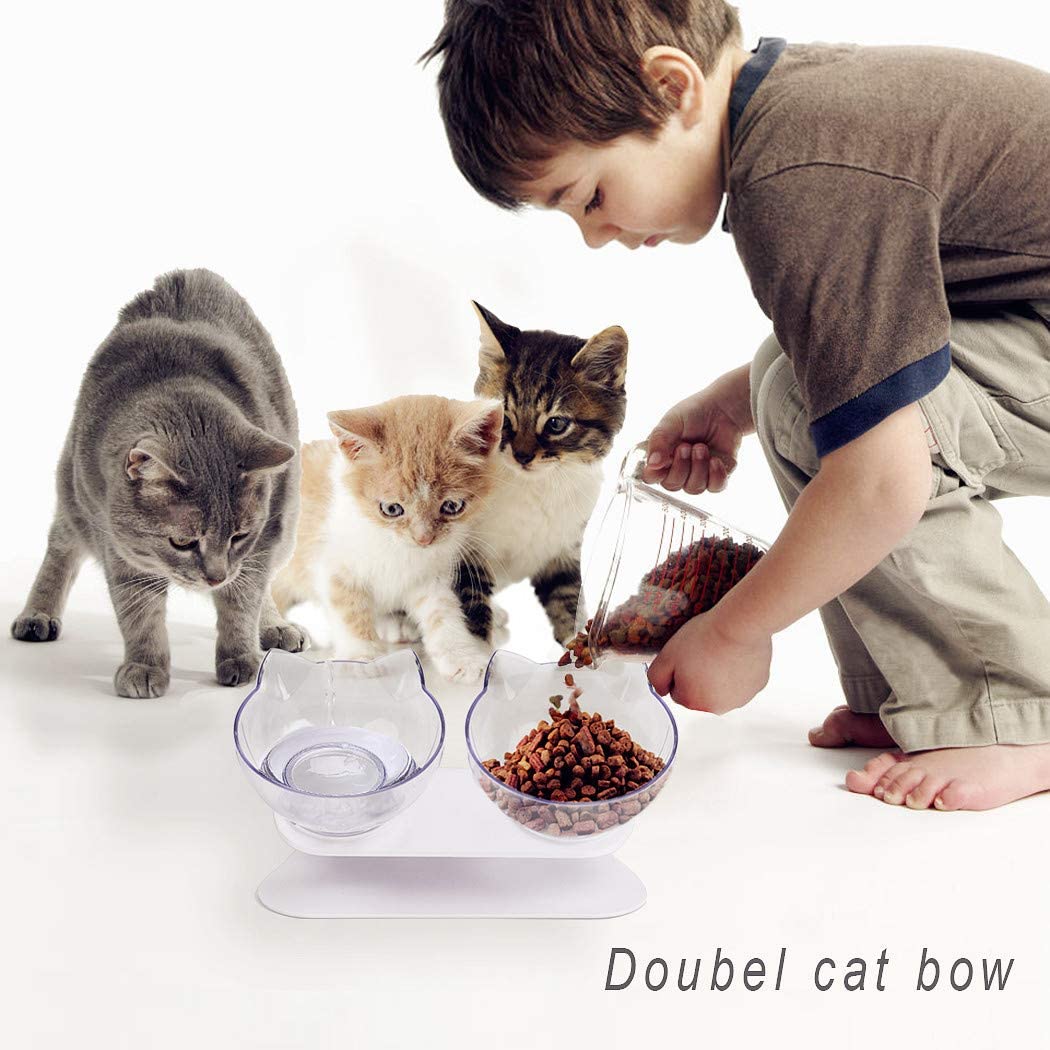 Cat Bowls - Comedouro duplo com plataforma inclinada de 15 ° para gatos