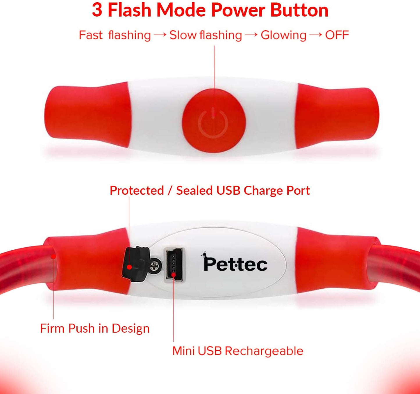 PetTec - Coleira de LED extra brilhante USB