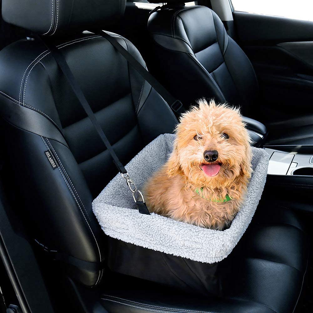 Assento de carro para cães com trela de segurança e bolso de armazenamento com zíper