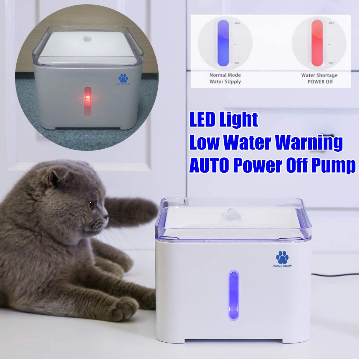 Fonte de água para animais de estimação 2,0 L com luz LED