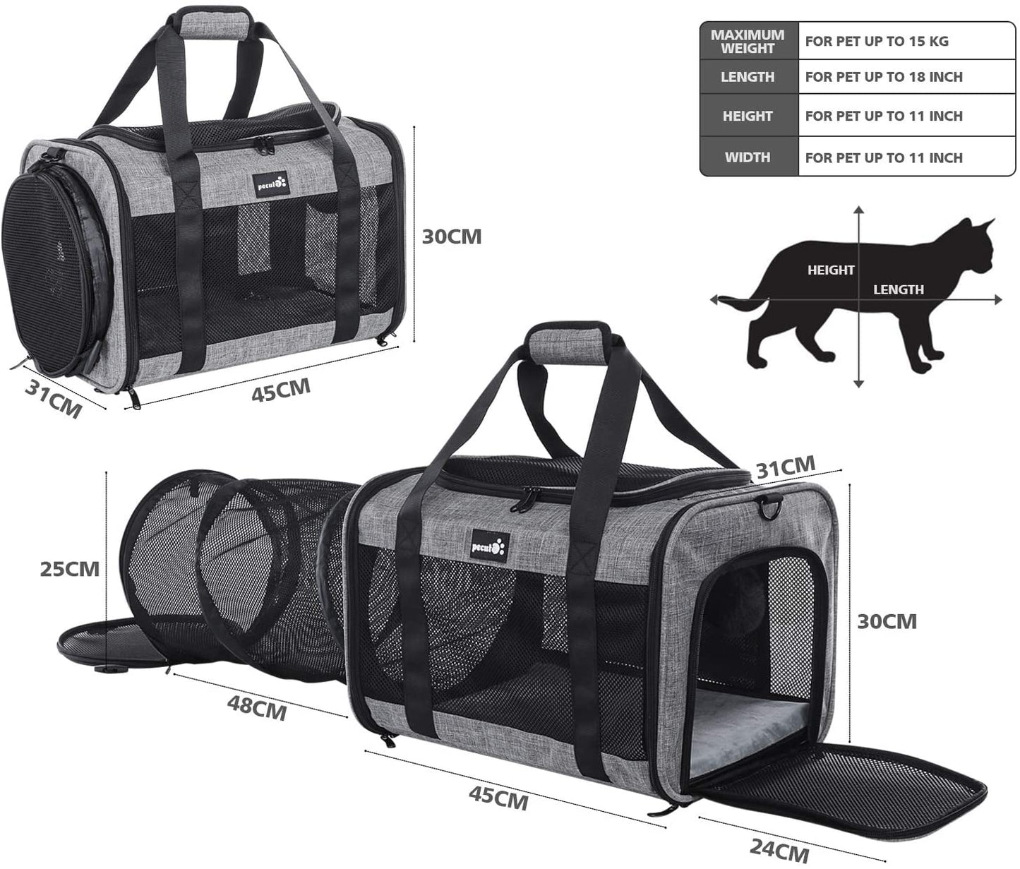 Pecute Transportadora com projeto de túnel para cão e gato