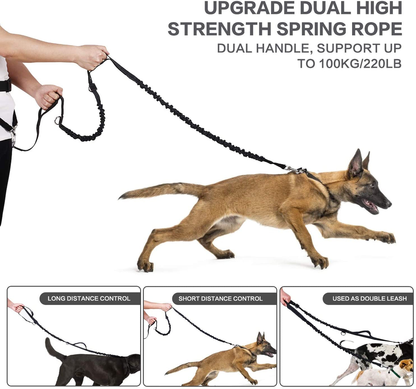 Pecute - Guia de corrida de cão sem as mãos com amplo suporte para as costas