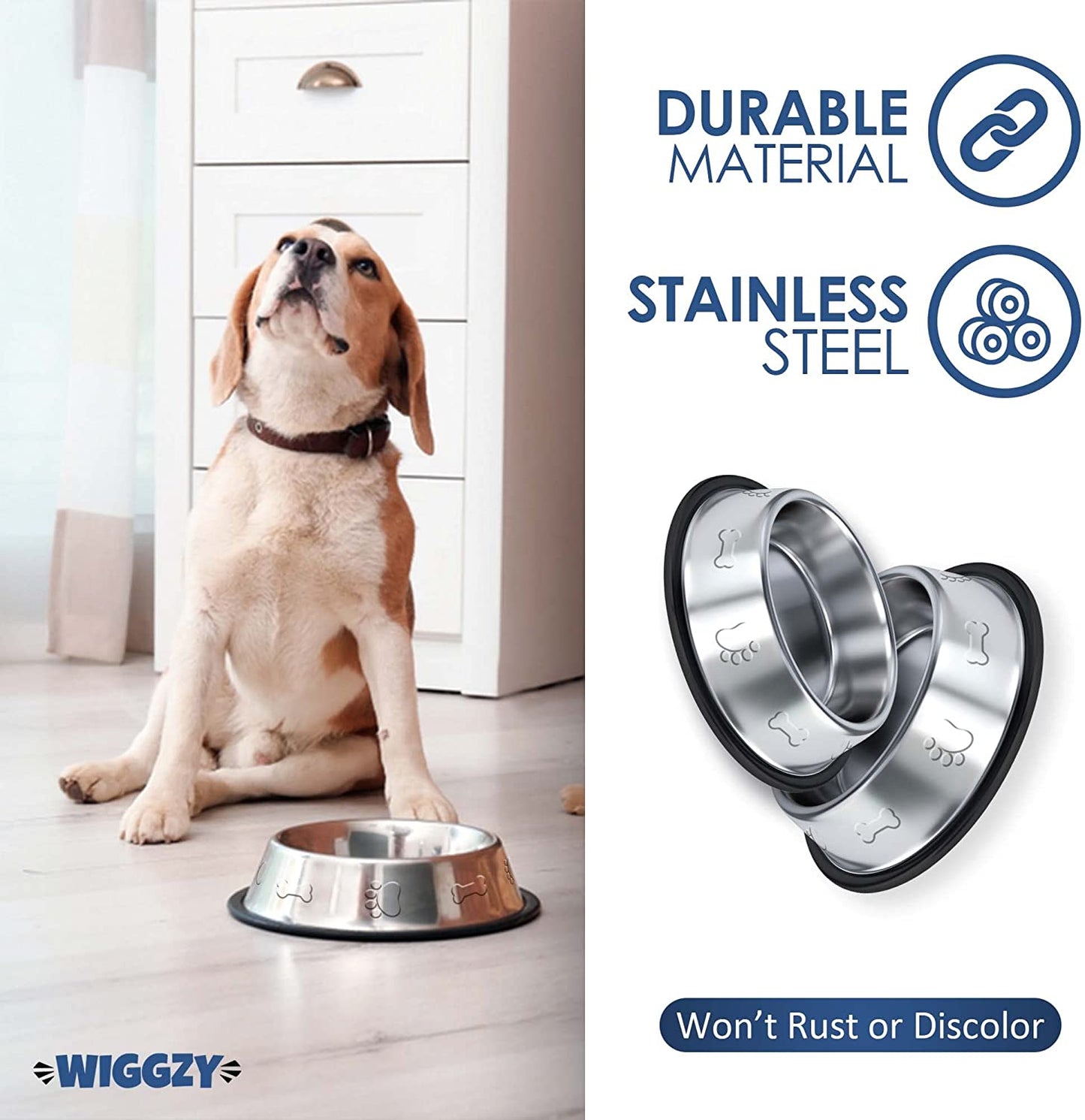 Wiggzy - Tigelas para cães, aço inoxidável antiderrapante