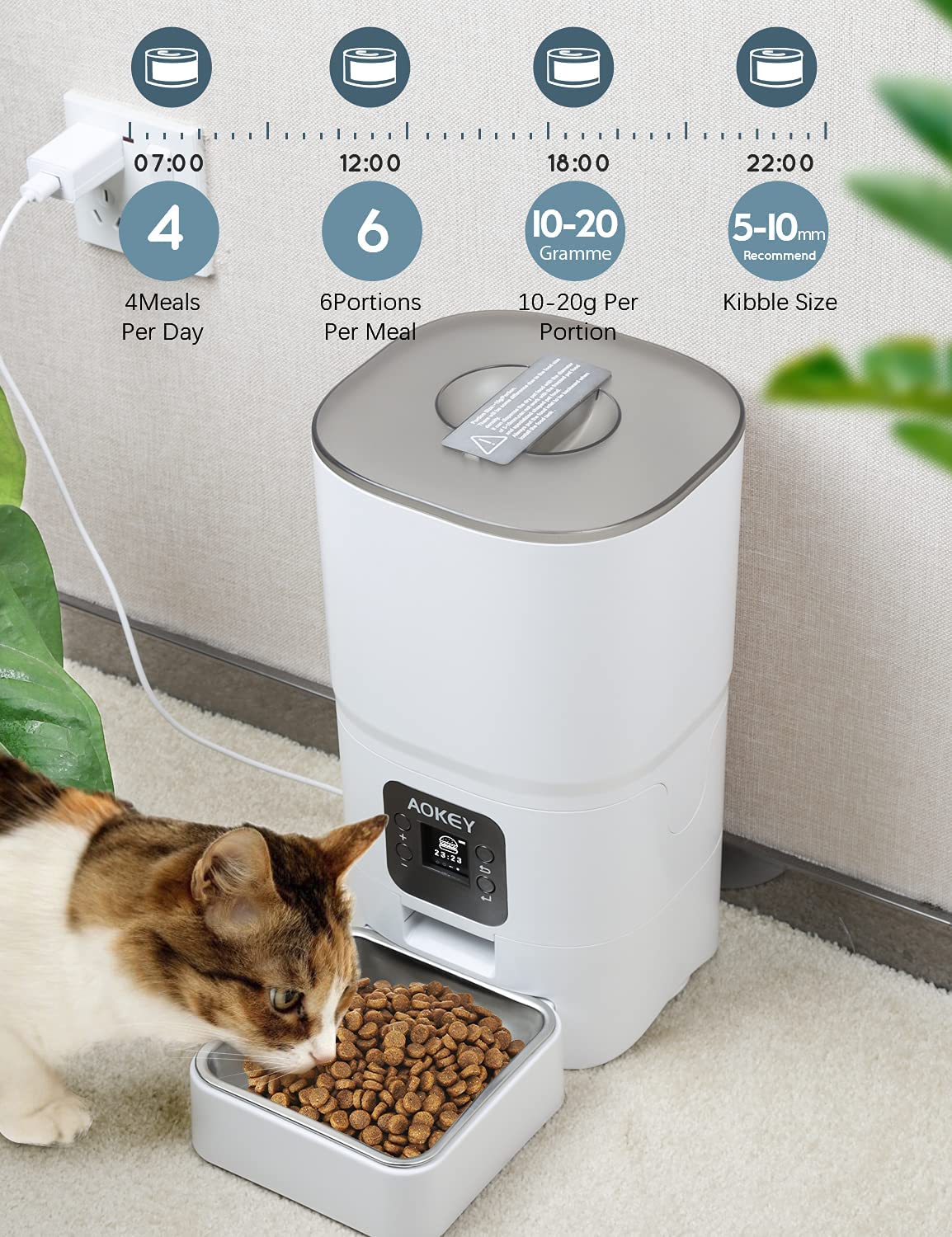 AOKEY Alimentador Cat Automático com Temporizador, 6L
