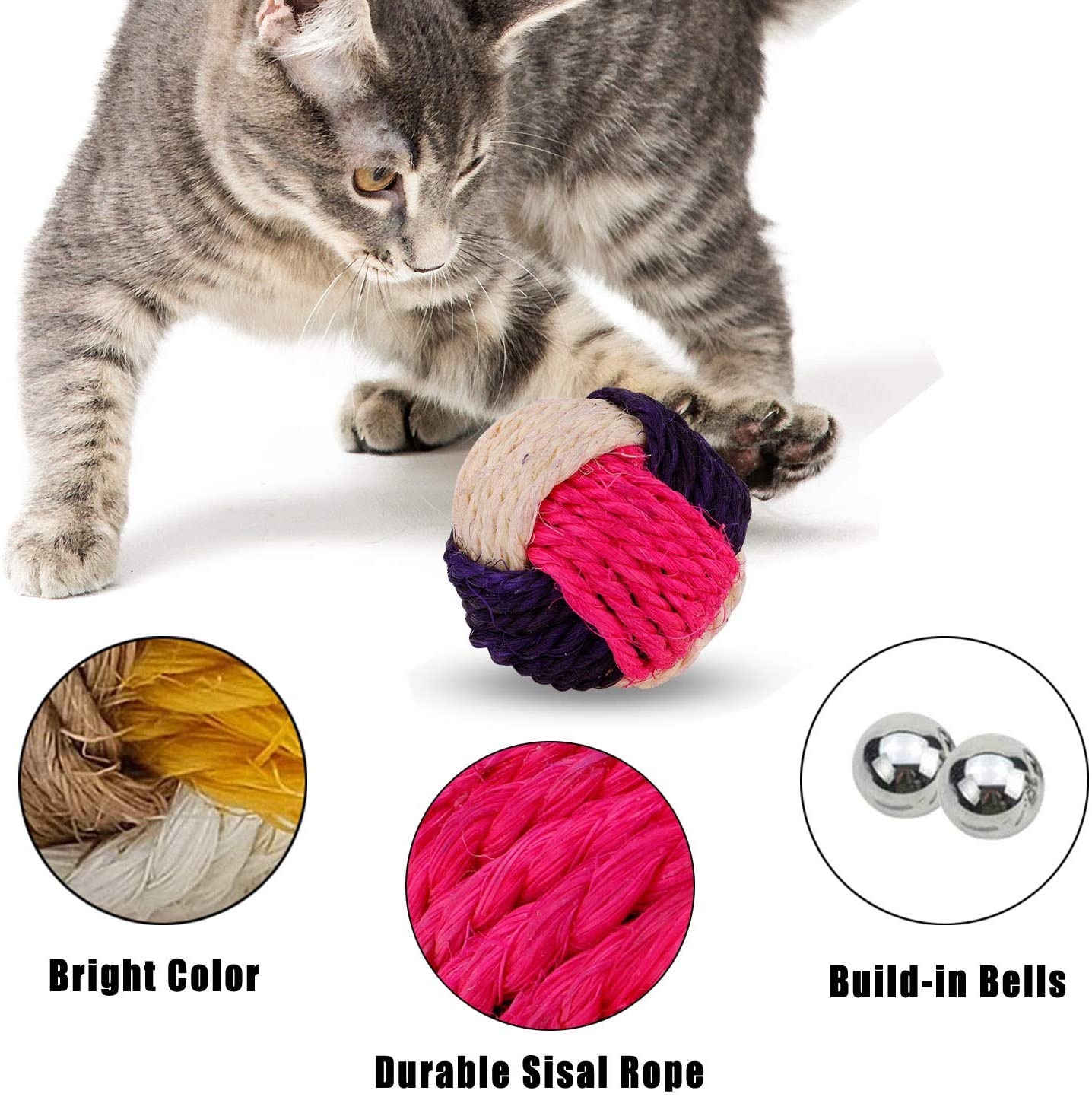 Cat Toy Ball - Brinquedos com bolas de sisal gatos - kit com 6 bolas