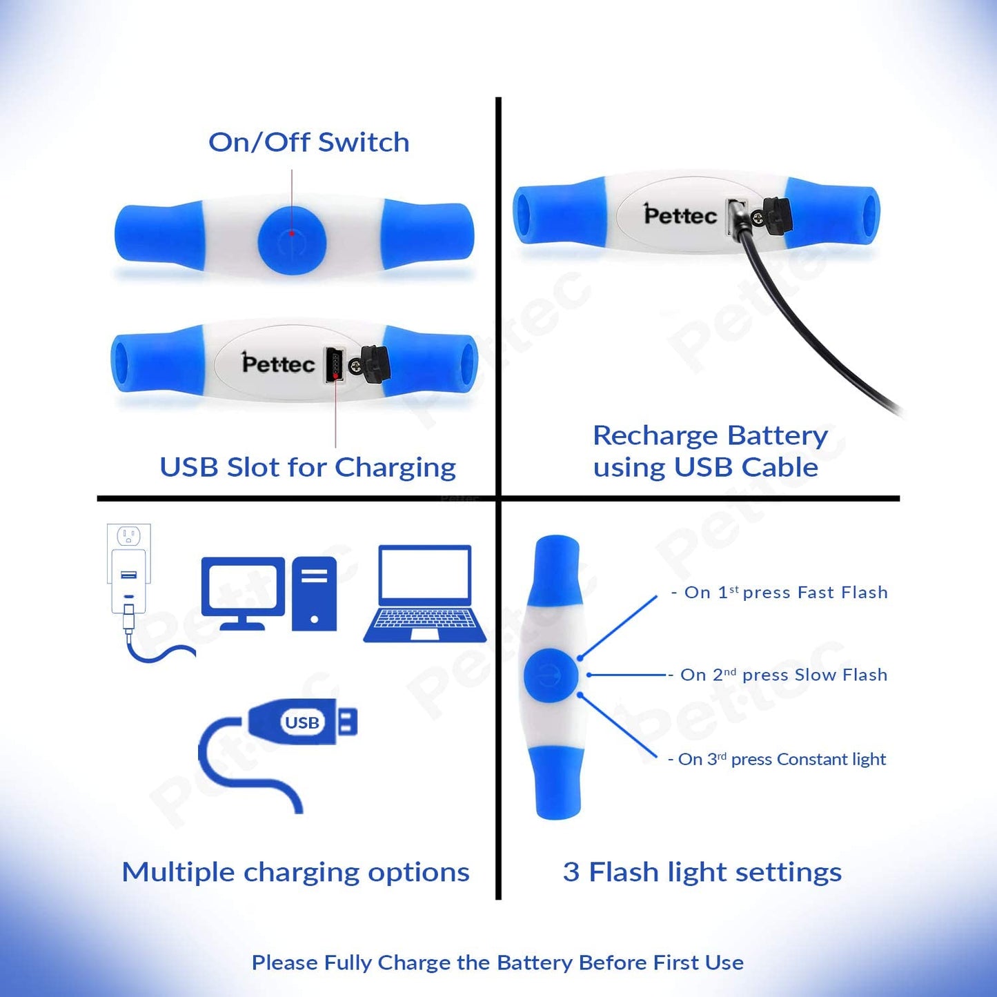 PetTec - Coleira de LED extra brilhante USB