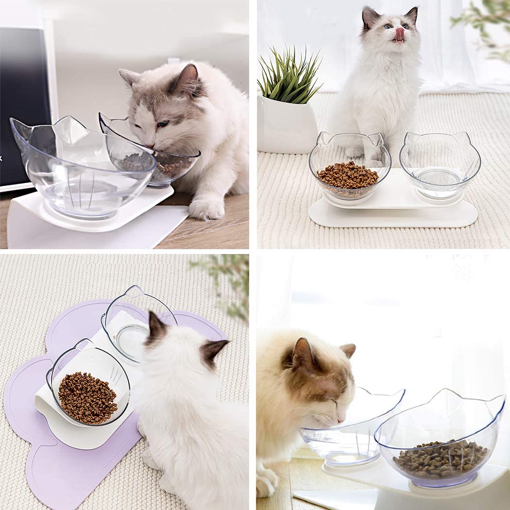 Cat Bowls - Comedouro duplo com plataforma inclinada de 15 ° para gatos