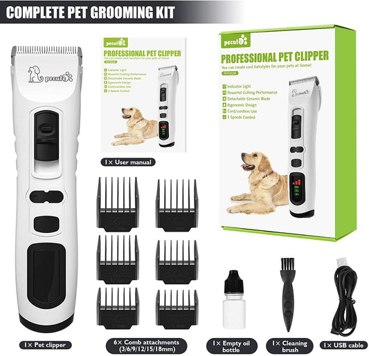 Pecute - Tosquiador elétrico para animais de estimação, kit de tratamento de cães com 3 velocidades ajustáveis