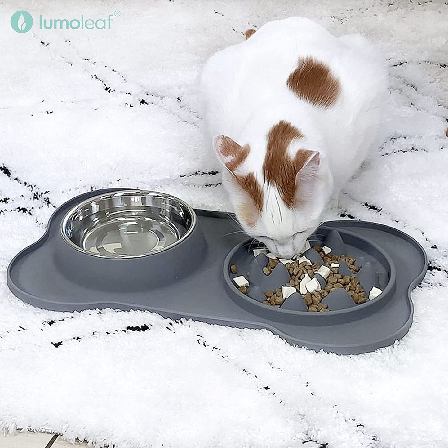 LumoLeaf - Tapete alimentador lento para cães com tigela de aço inoxidável