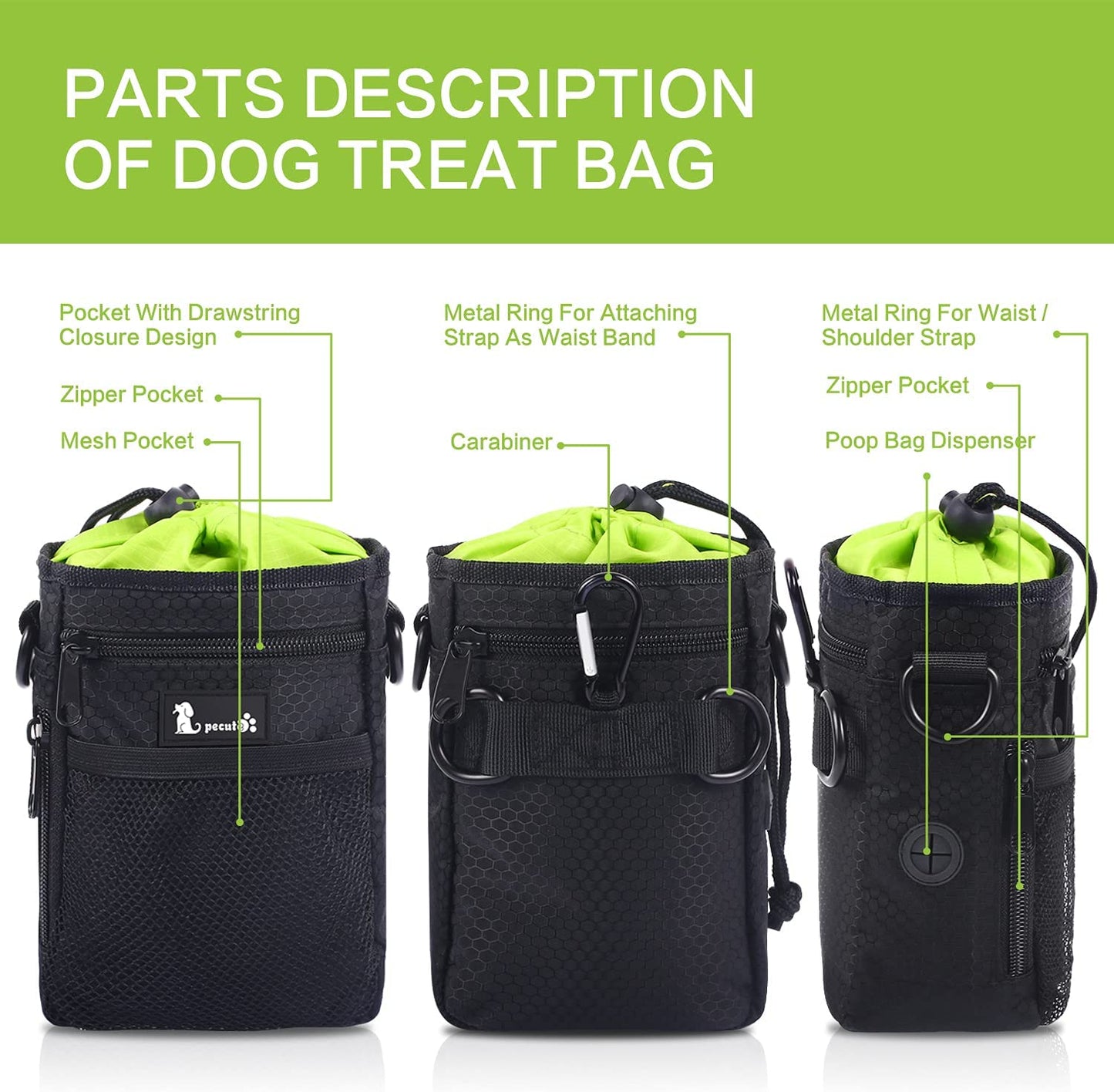 Pecute - Bolsa impermeável para petiscos de cães com vários bolsos