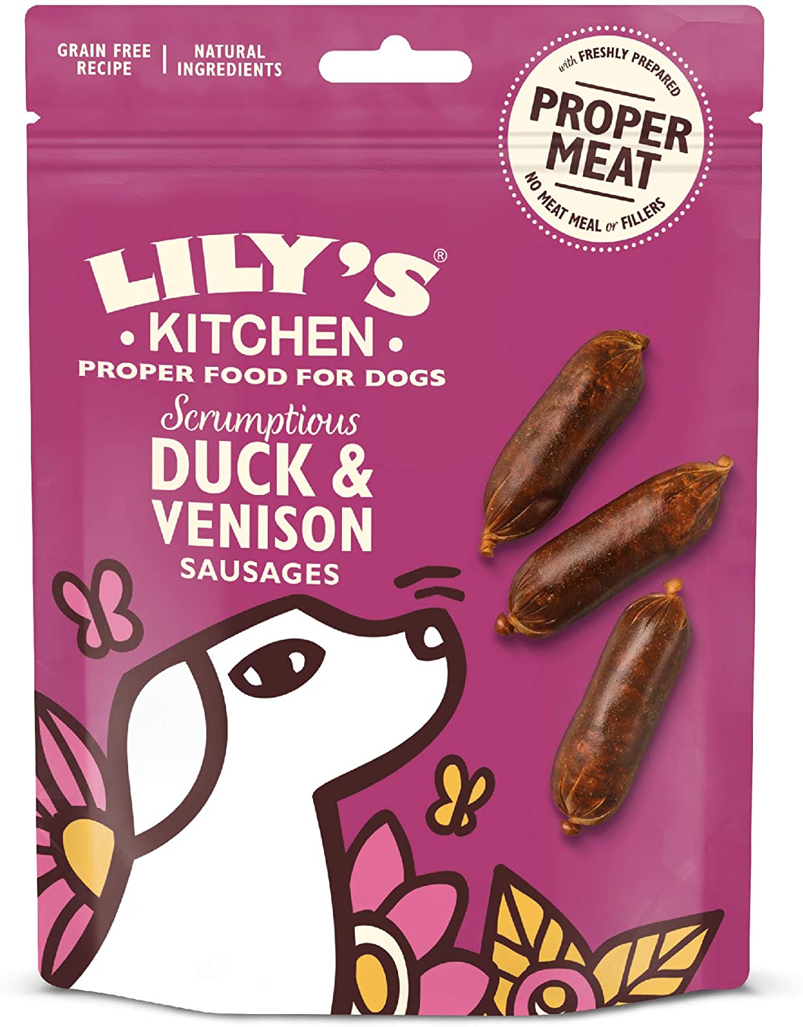 Lily's - Deliciosa culinária para cães com salsichas de pato e carne de veado (8 x 70 g)