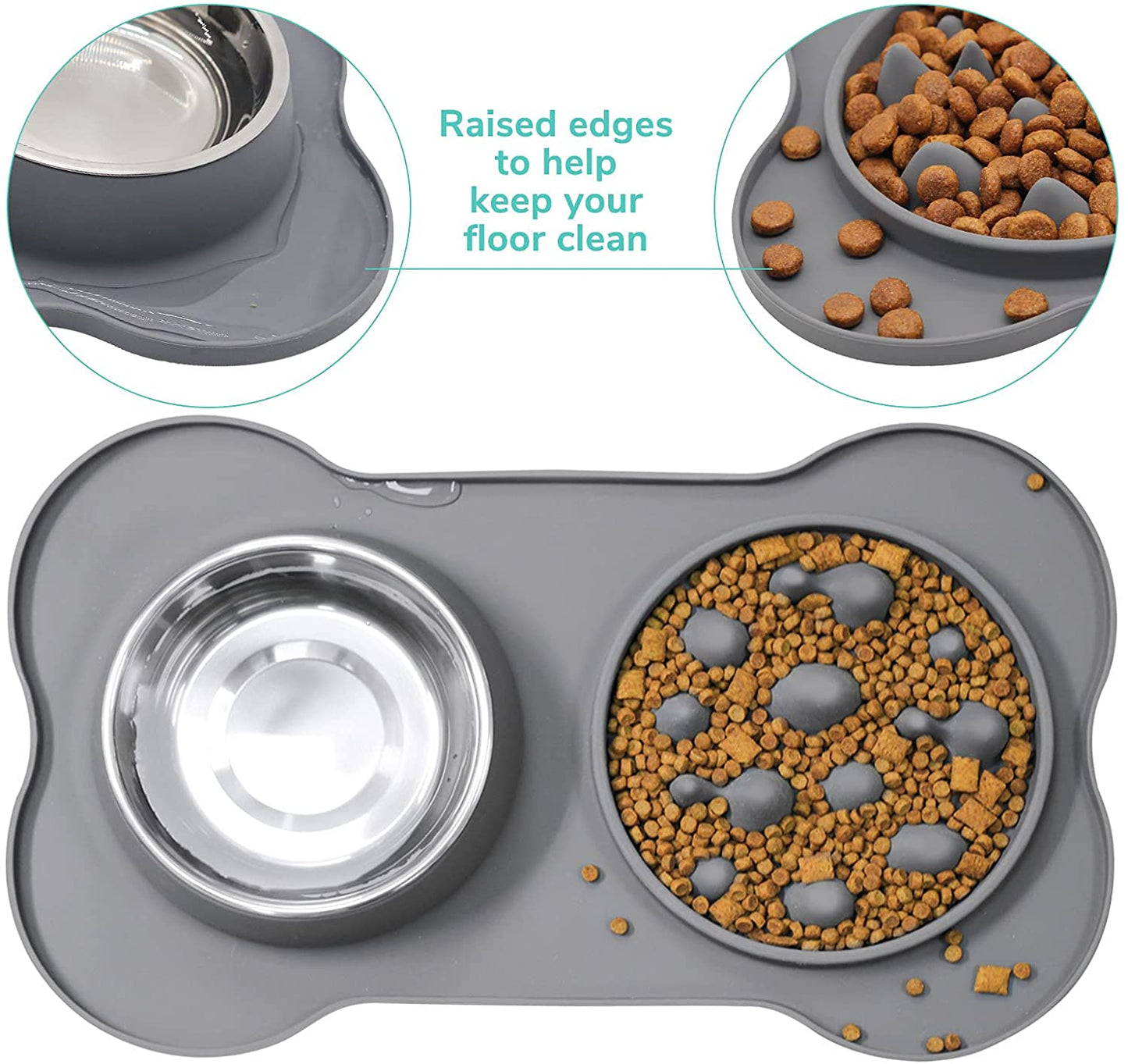 LumoLeaf - Tapete alimentador lento para cães com tigela de aço inoxidável