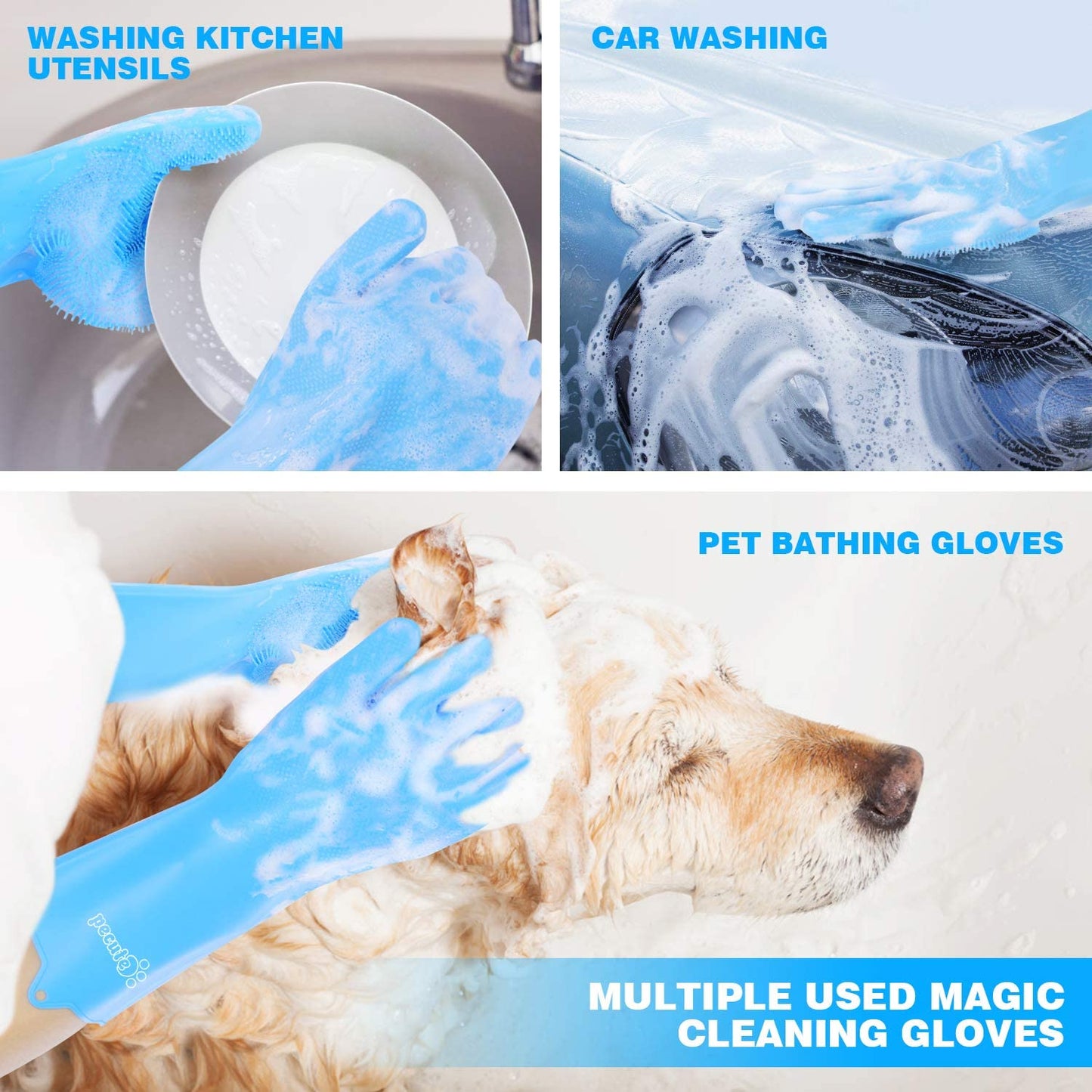 Pecute - Luvas de higiene para animais de estimação, luvas de banho para lavagem de cães com cerdas de alta densidade