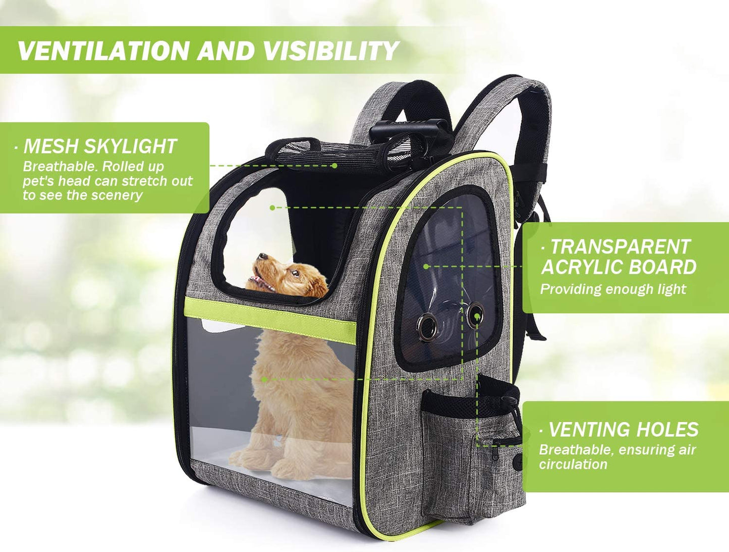 Pecute - Mochila cinza expansível, mochila portátil respirável para cachorros e gatos