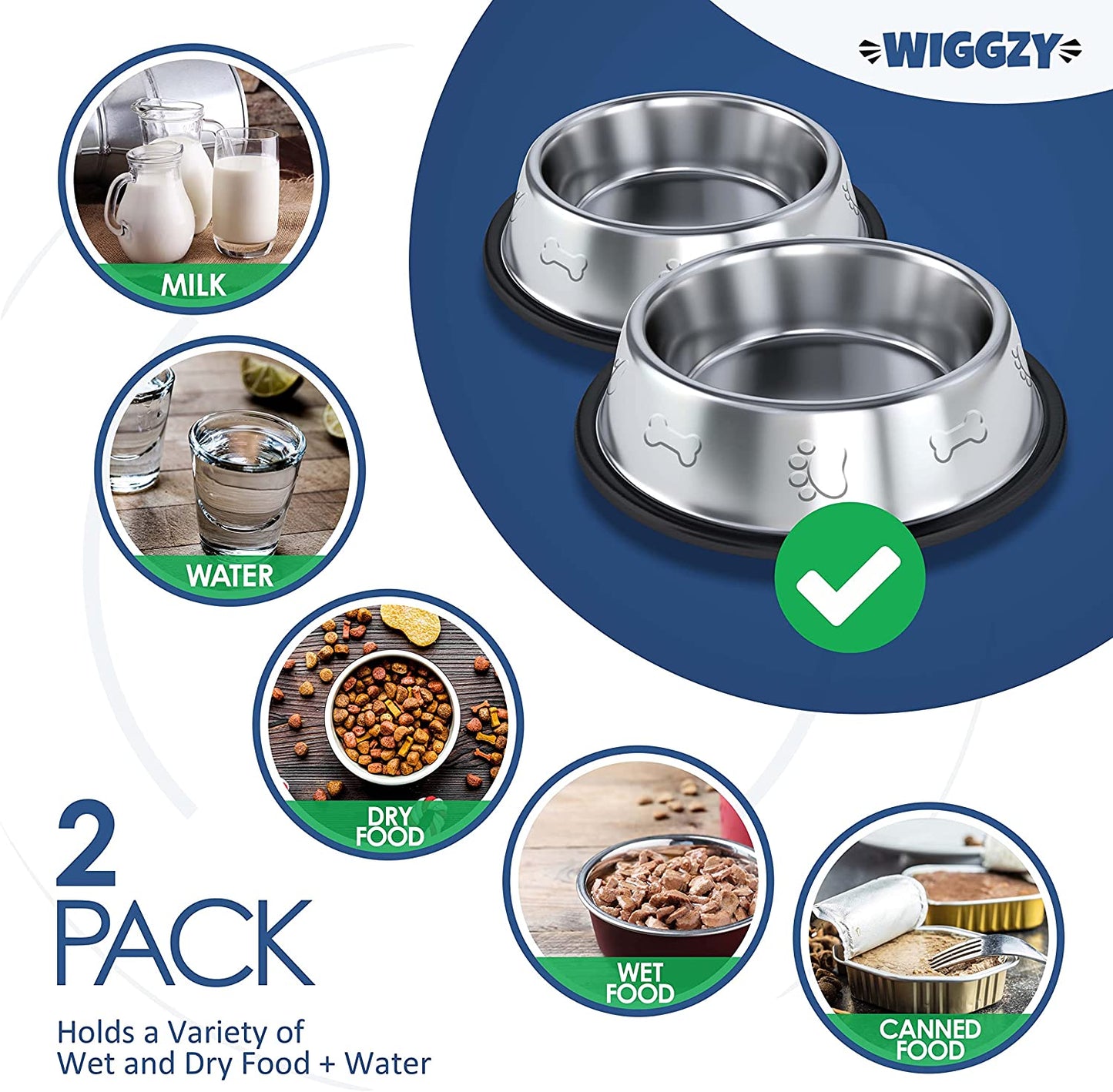 Wiggzy - Tigelas para cães, aço inoxidável antiderrapante