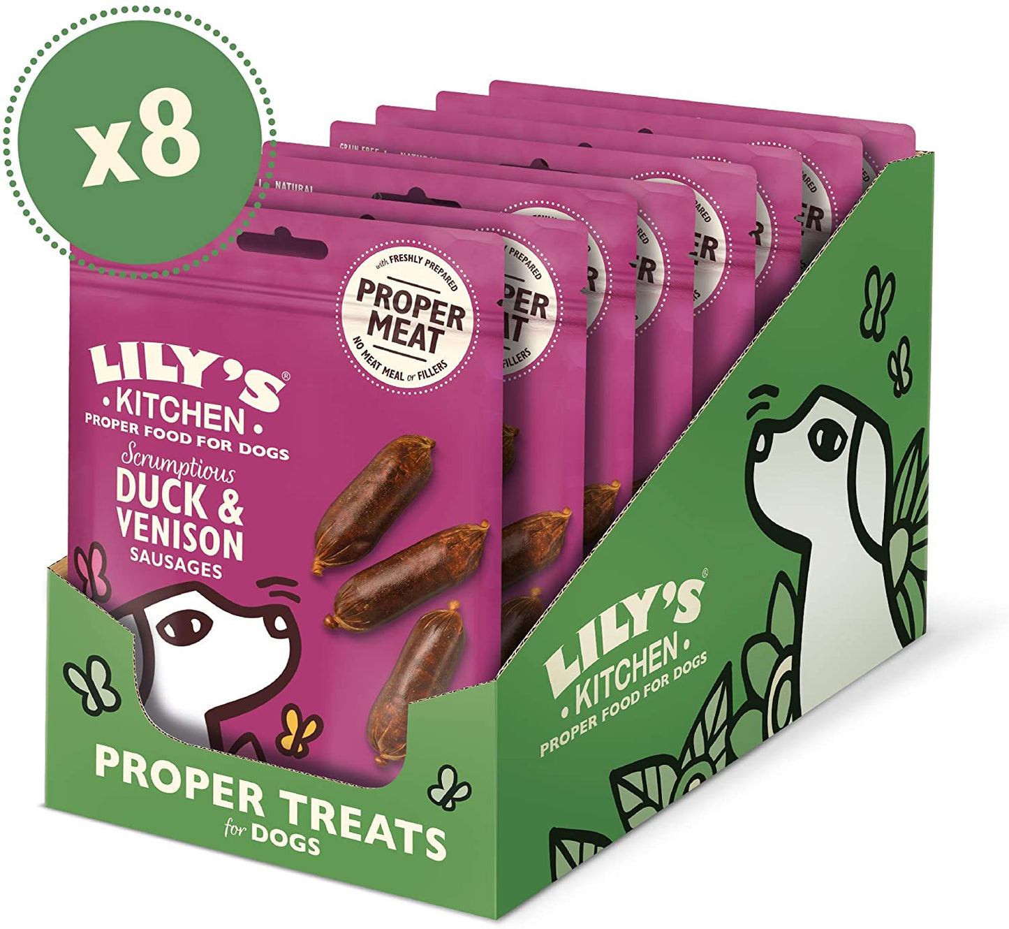 Lily's - Deliciosa culinária para cães com salsichas de pato e carne de veado (8 x 70 g)