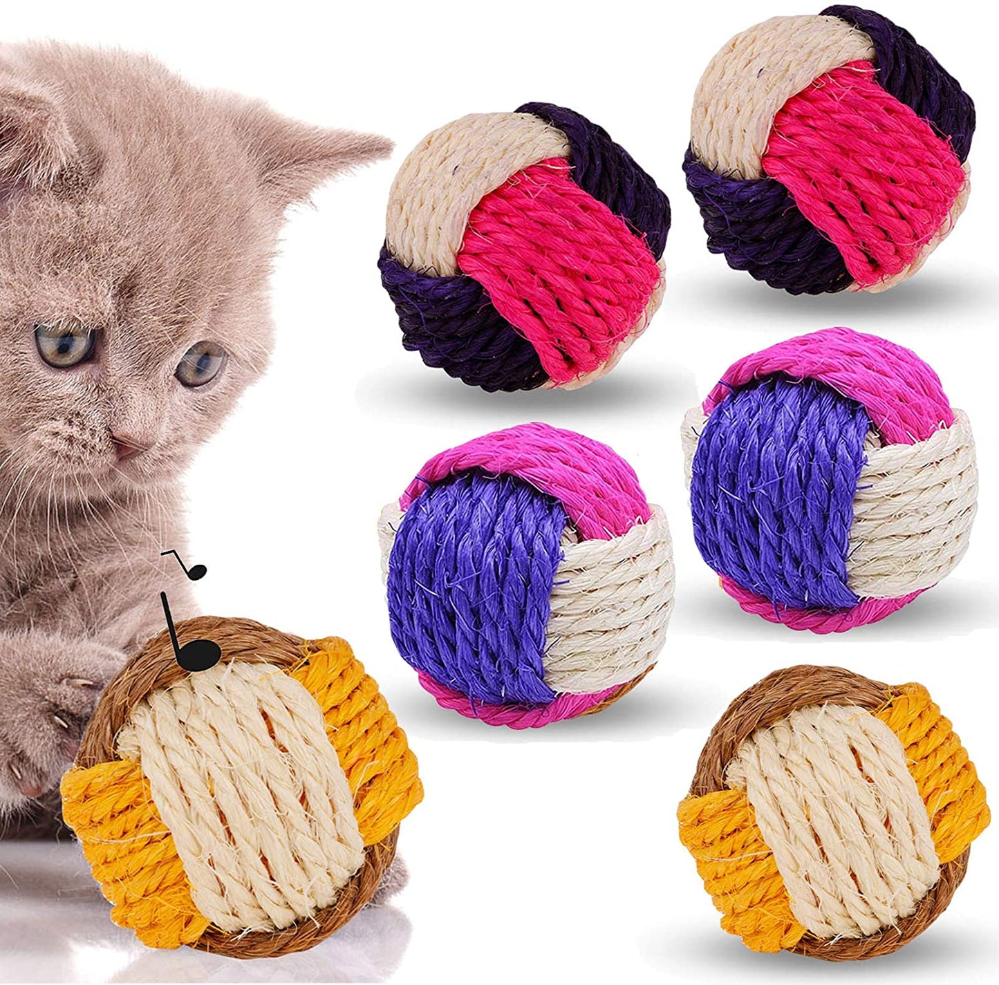 Cat Toy Ball - Brinquedos com bolas de sisal gatos - kit com 6 bolas