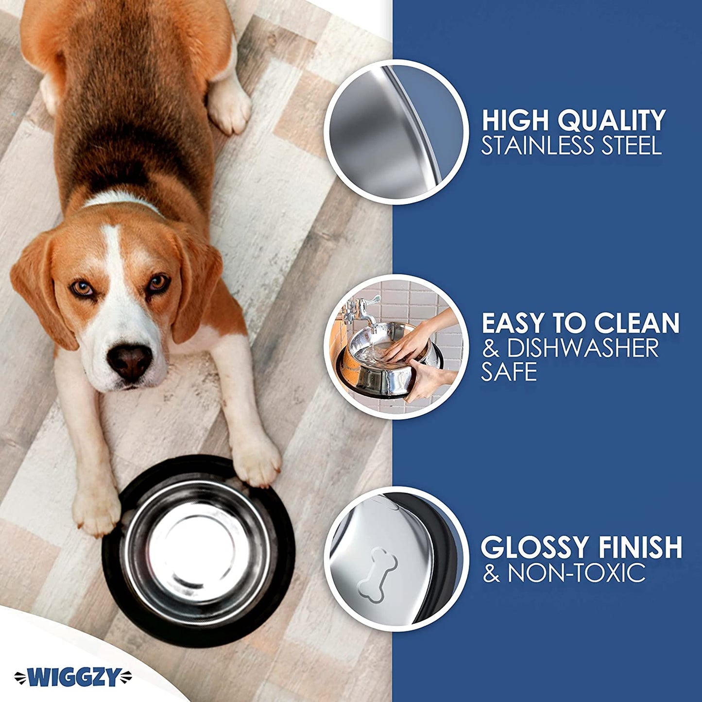 Wiggzy - Tigelas para cães, aço inoxidável antiderrapante
